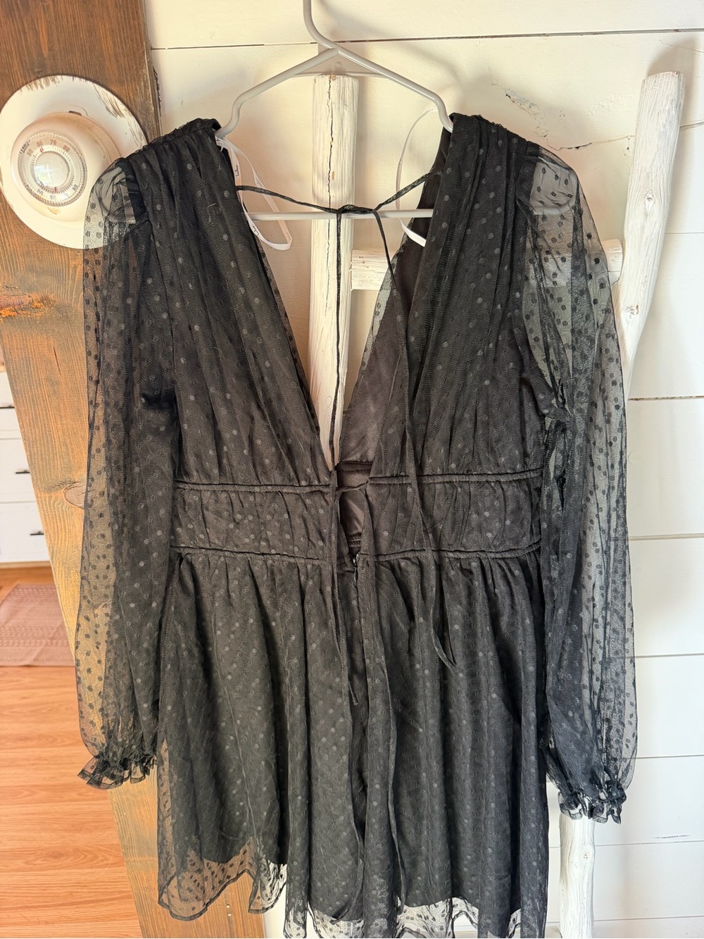 Lulu's Black Sheer Polka Dot Long Sleeve Mini Dress